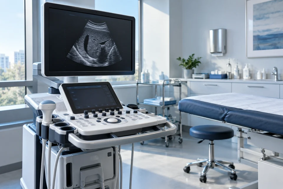 Equipo de ultrasonido en un entorno clínico moderno, imagen ilustrativa